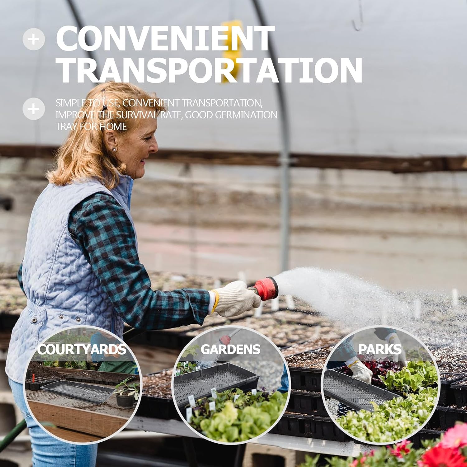 3pcs Germination Trays Nursery Growing Planting Trays 56x24x3.2cm Black Soilless Cultivation Plates for Home Gardening and Greenhouse Seed Starting