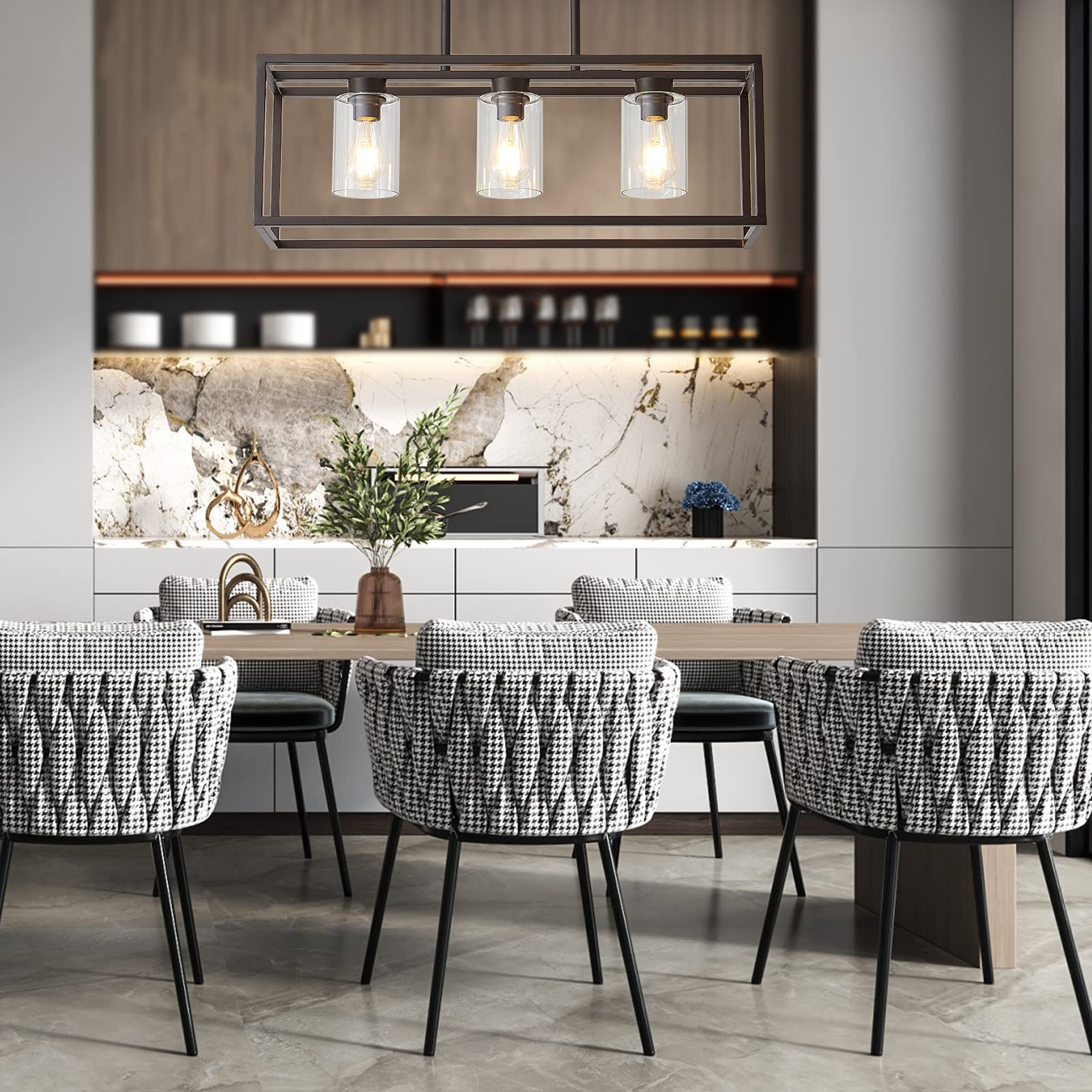 xilicon dining room lighting fixture hanging farmhouse oil rubbed bronze 3 light modern pendant lighting contemporary chandeliers with glass shade for living dining room bedroom kitchen island