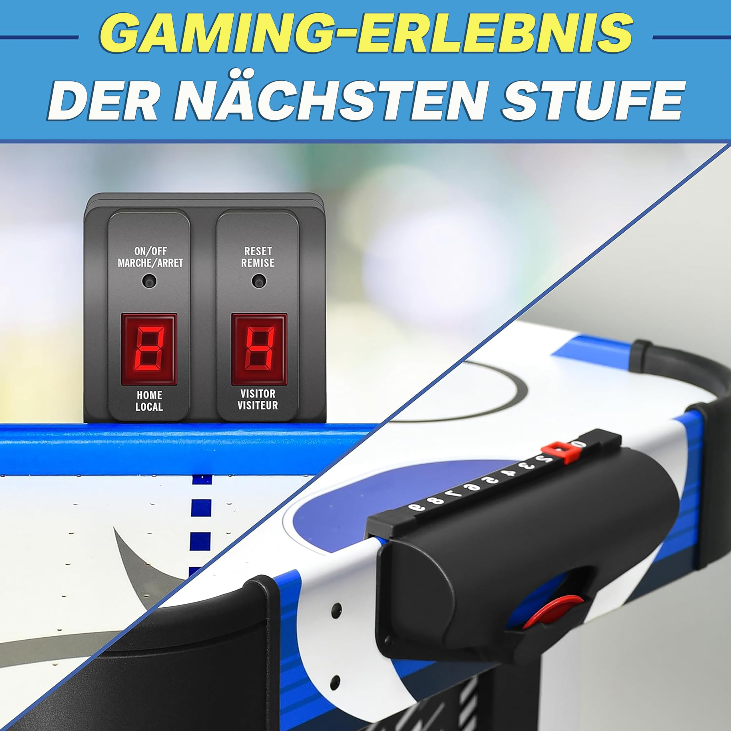 SereneLife Airhockey Tisch mit Luft – Air Hockey Spieltisch ideal als Gamer Tisch – Tischhockey für lustige Tischspiele mit Airhockey Pucks & Schieber – Robuste Air Hockey Tische Kinder & Erwachsene
