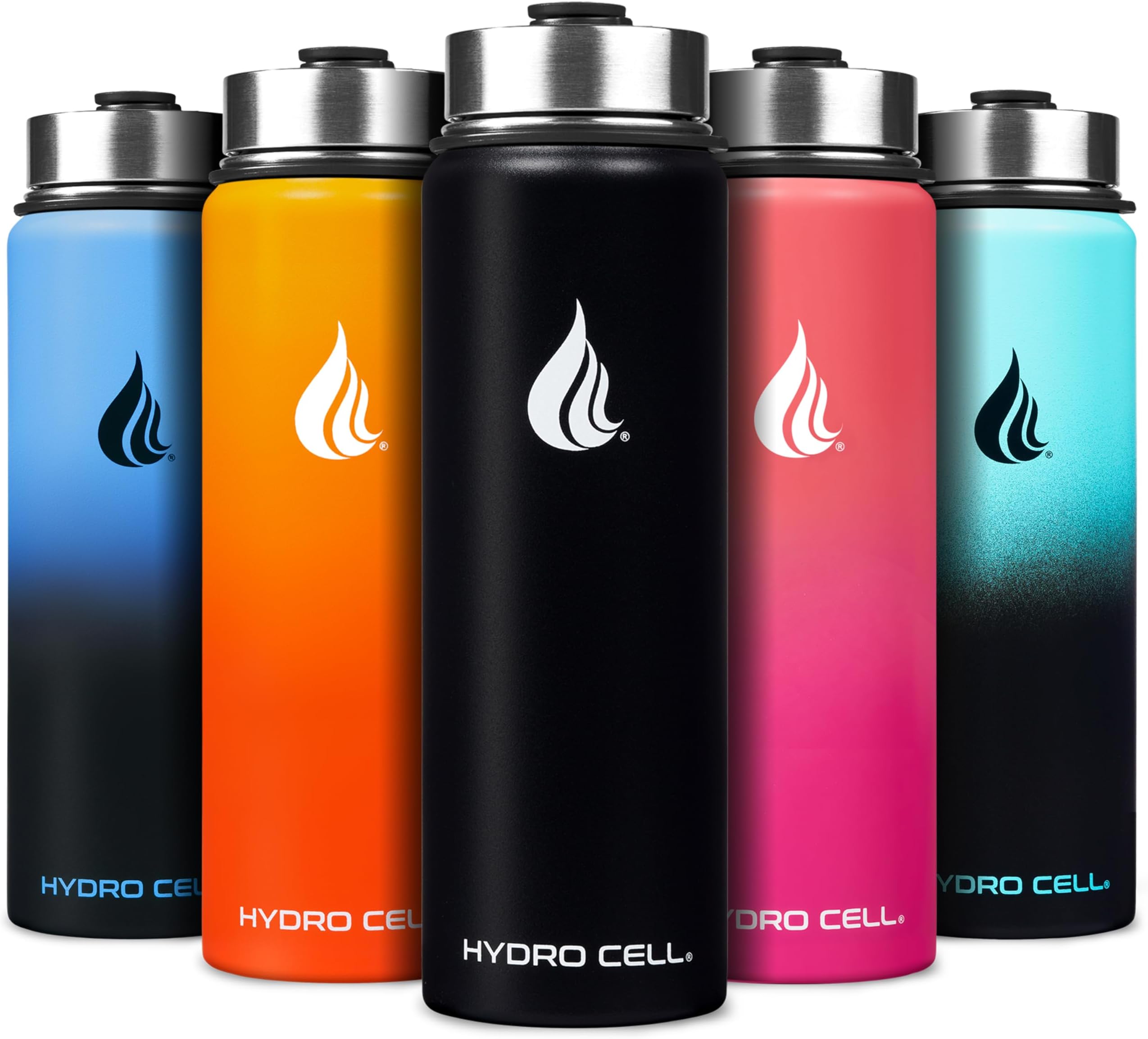 HYDRO CELL Stainless Steel Water Bottle w/Straw & Wide Mouth Lids (40oz 32oz 24oz 18oz) - Keeps Liquids Hot or Cold with Double Wall Vacuum Insulated Sweat Proof Sport Design 22 Black