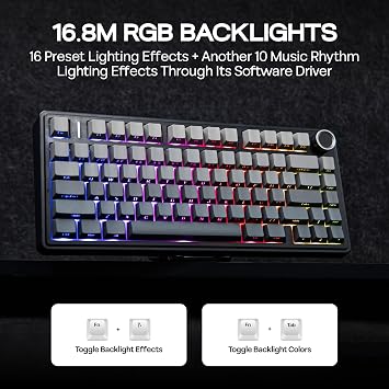MechLands AULA F75 PRO 75% Mechanical Custom Creamy Keyboard, BT5.0/USB-C/2.4GHz Wireless Gaming Keyboard, Gasket Structure, Hot Swappable, Knob, RGB, Reaper Switches for Win/Mac (Gradient Black)
