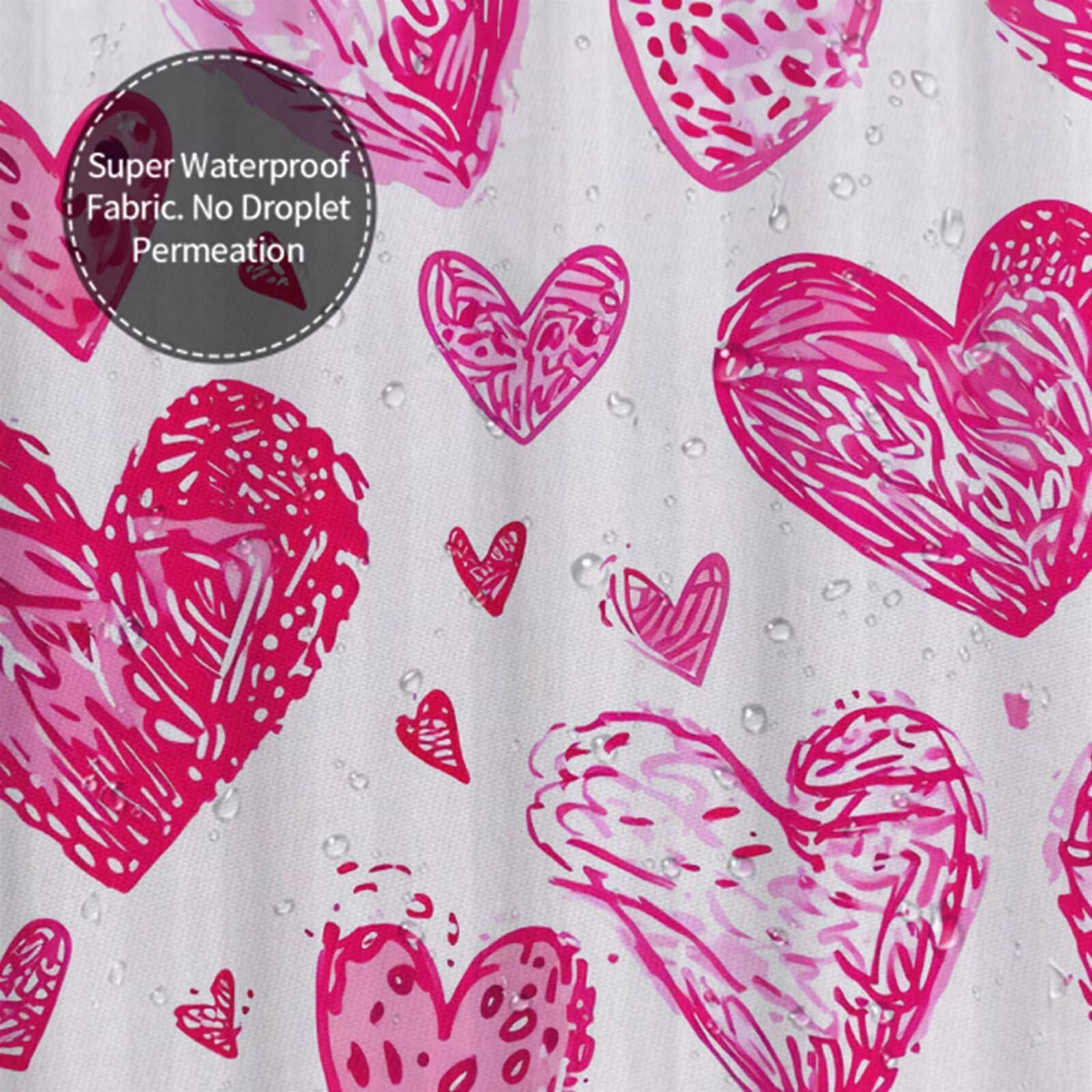 Rideau de Douche Anti Moisissure et Imperméable, Polyester Shower Curtain Rose Lavable avec Ourlet Inférieur Lesté, Rideaux Douche Amour avec Œillets Antirouille et 12 Crochets, 180x240 cm J8-151