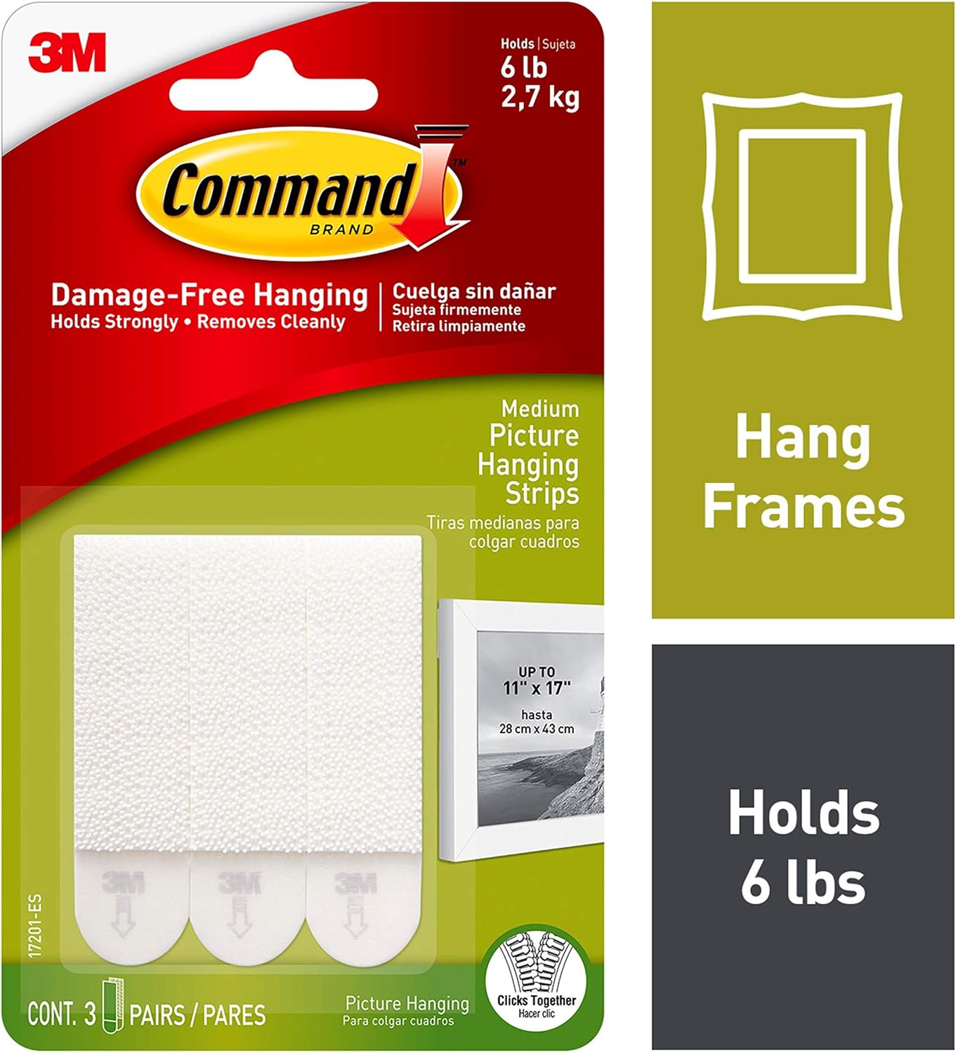 Command Picture Hanging Strips, Medium, White, 3-Pairs (17201-ES)