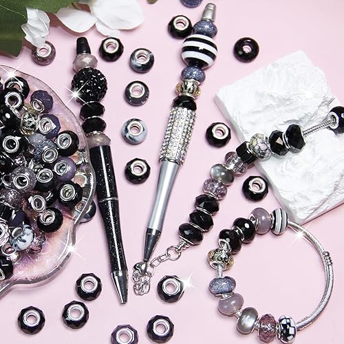 Miniatura 6 de 210 cuentas europeas de agujeros grandes, cuentas de manualidades europeas surtidas, cuentas de diamantes de imitación de colores mixtos, cuentas