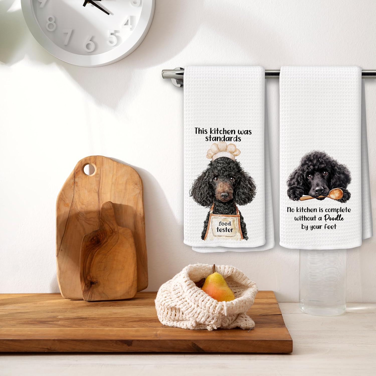 Dog Kitchen Towels Decor Set of 2 - Funny Black Poodle Holiday Hand Tea Towels, Retro Puppy Dog Mom Gifts for Women Christmas Dish Towel Dishcloths Decorations for Home Kitchen, 16"x24" - Image 2