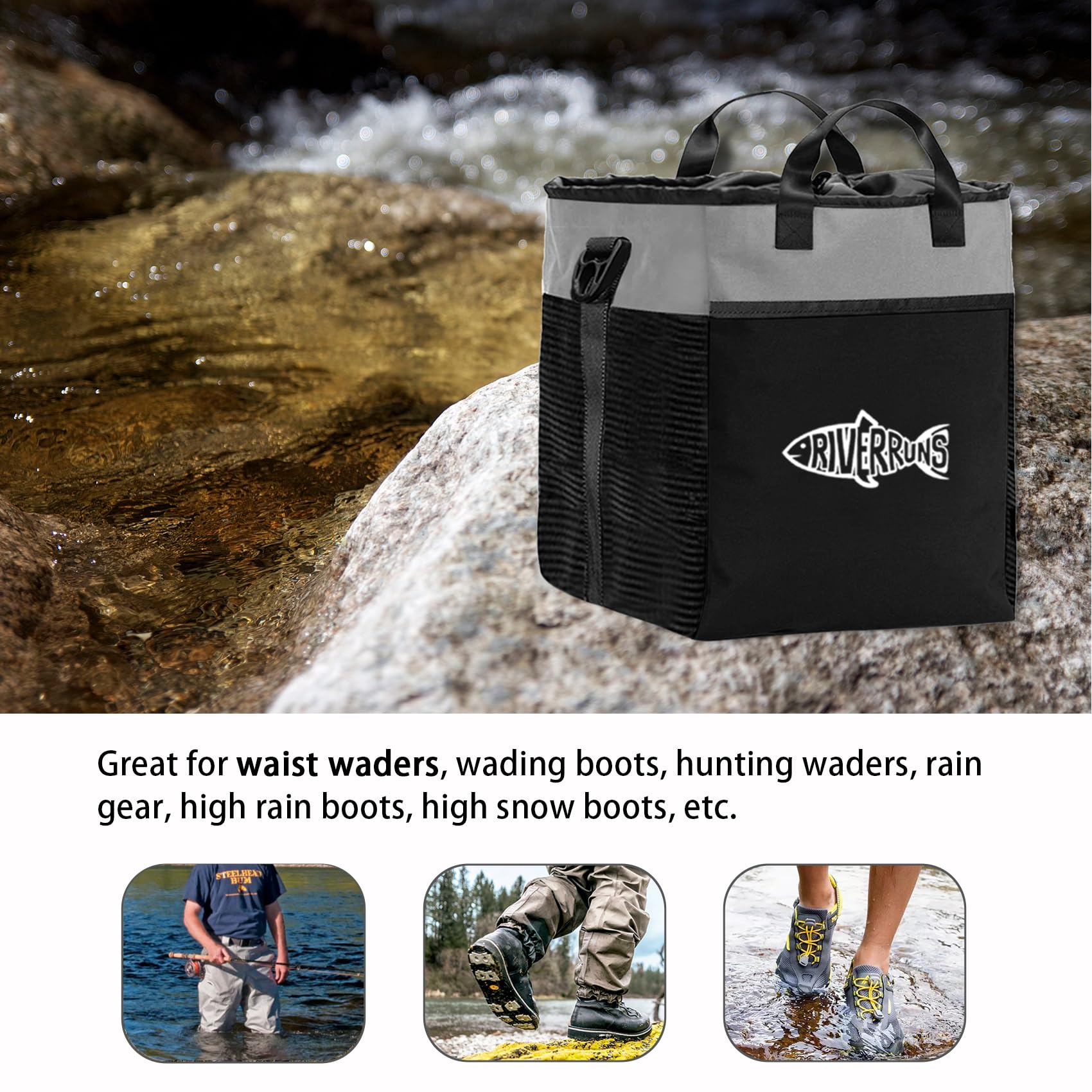 Riverruns Wathose für Angeln, Jagd, mit belüftetem Netz, Watstiefel Tasche, Fliegenfischen Aufbewahrungstasche für Angeln, Wandern, Camping