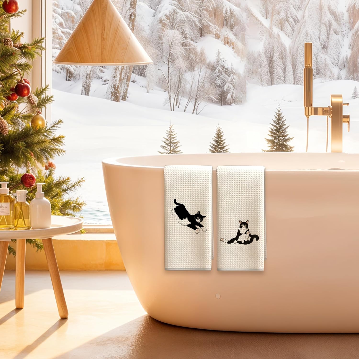 Funny Tuxedo Cat Gifts Kitchen Towels, Cat Lover Mom Lady Gifts Hand Towels for Bathroom Kitchen, Black and White Kitty Kitten Decorative Dish Towels Drying Cloth, 16x24 Inch Set of 2 - Image 4