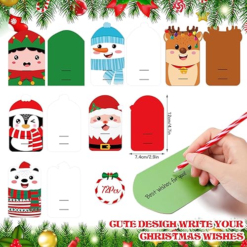 Miniatura 3 de El juego de 144 bolígrafos de Navidad incluye 72 bolígrafos de bastón de caramelo de Navidad, 72 tarjetas de regalo, bolígrafos negros de Navidad a