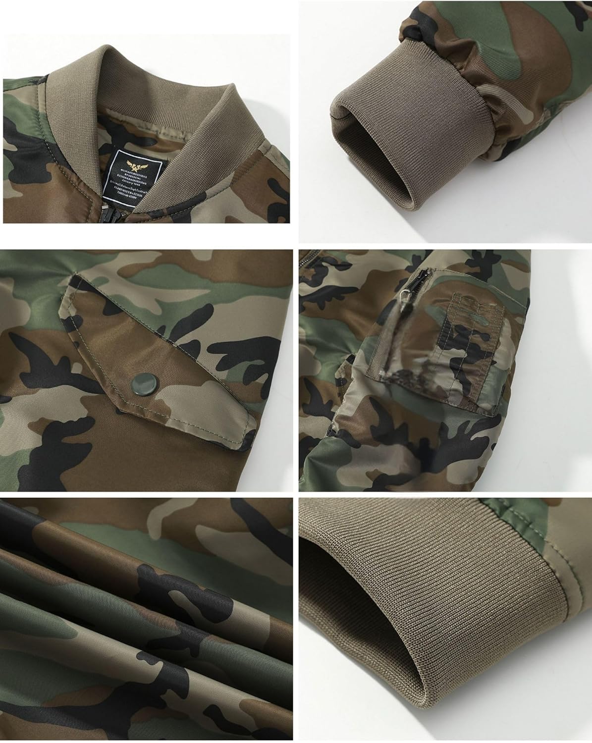 BAIMORE Men’s Camo MA-1 Bomber Jacket Lightweight Cotton-Padded Military-Style Outerwear for Fall and Winter