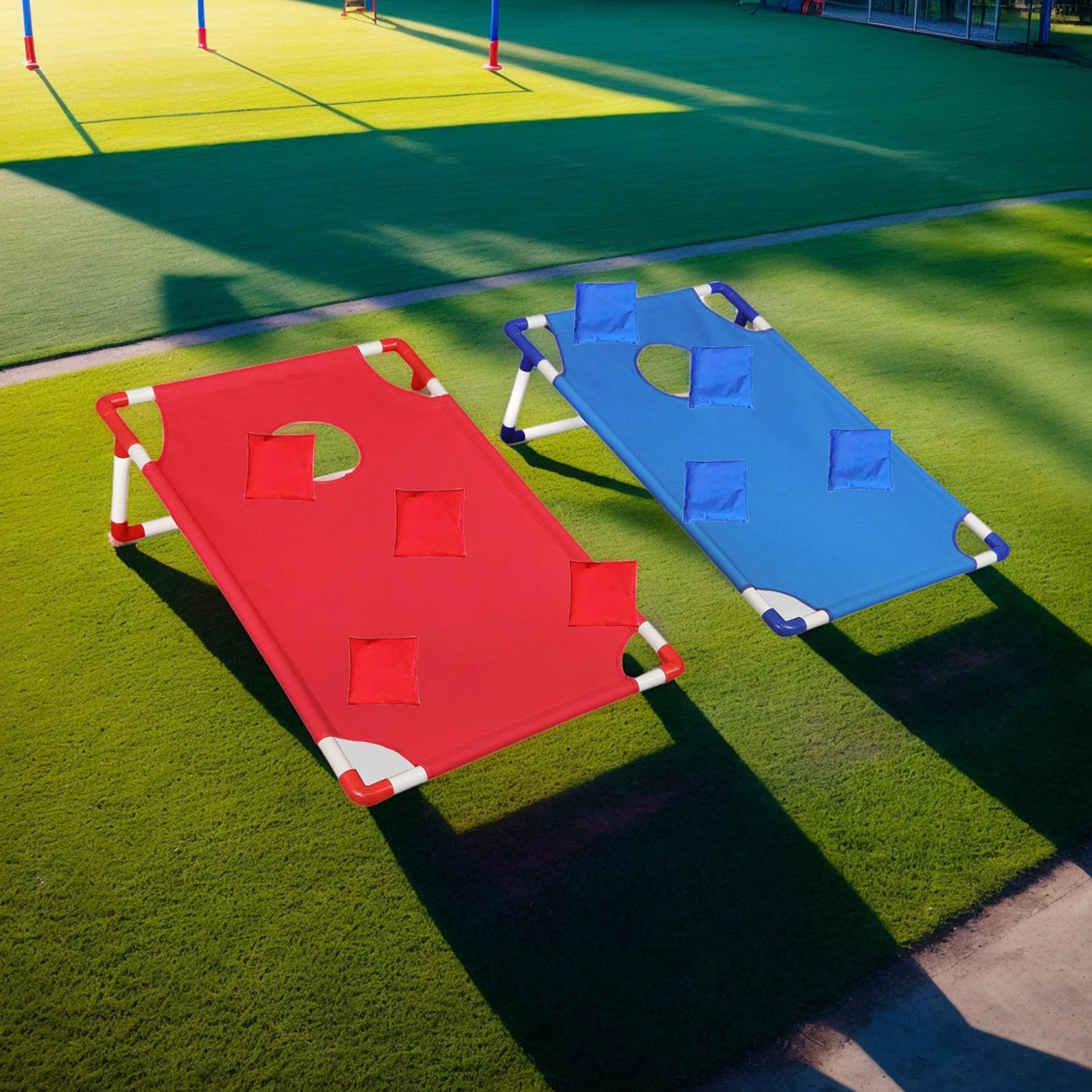 Cornhole-Spiel für den Außenbereich, tragbares Wurfspiel mit 8 Cornhole-Taschen und Tragetasche, PVC-Rahmen für Terrasse, Garten, Rasen, Camping