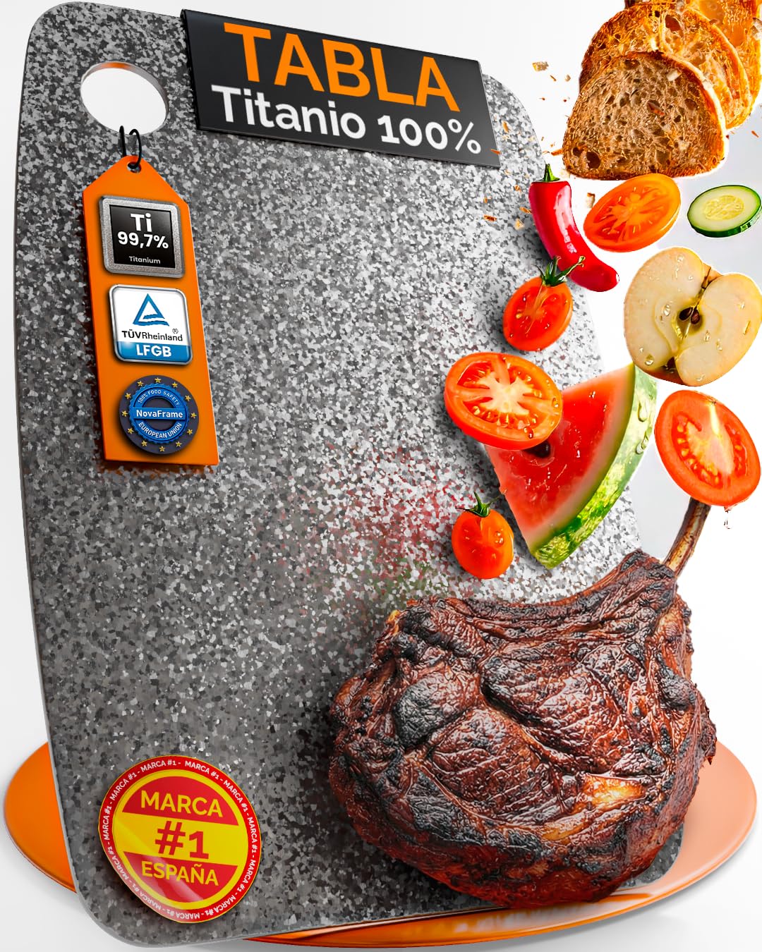 Tabla de cortar de titanio 100% puro – tabla cortar titanio doble cara, tabla antibacteriana para cocina, titanium cutting board ultra resistente, tabla de titanio puro premium (30x20cm)