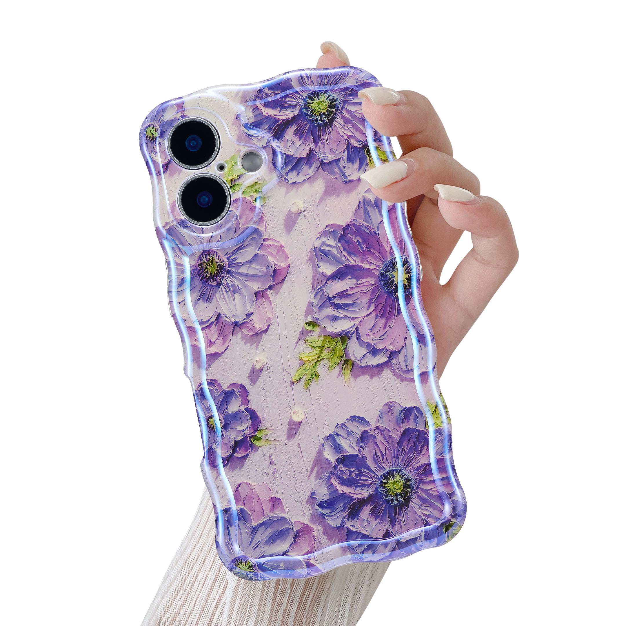 QLTYPRI Case For IPhone 13 Pro Max Colorful Retro Oil Painting Flower Pattern Cute Curly Wave Frame Exquisite Phone Case For Girls Women Shockproof Protective Phone Cover For Iphone 13 Pro Maxgreen P 89183768