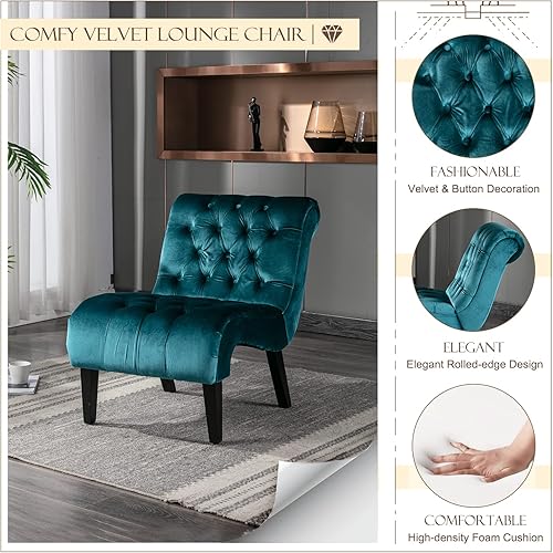 Miniatura 4 de KINFFICT Sillón decorativo de terciopelo para sala de estar, silla de ocio moderna con respaldo copetudo, silla auxiliar sin brazos para interiores,