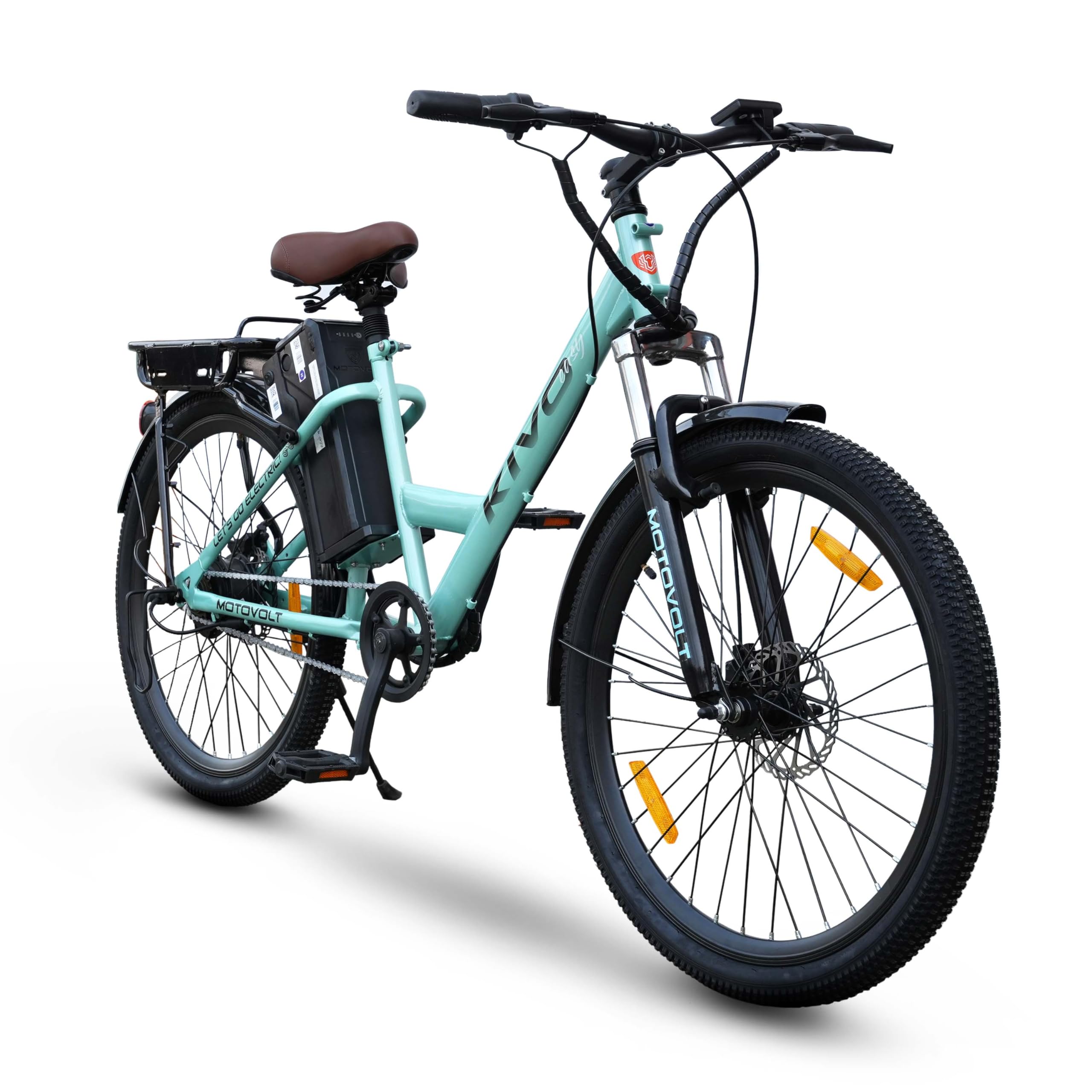 Motovolt KIVO Easy Electric Cycle - LITE | 45 Km Range | 250W 36V BLDC Motor | Removable Battery - 6Ah Lithium-ion | 110 Kg Load Capacity |Front Suspension | 26” Tyres | Aqua Blue