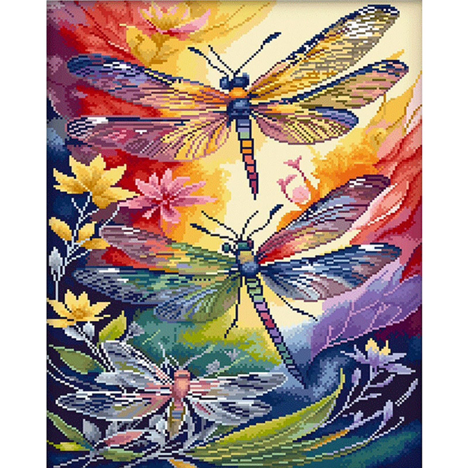 Dragonfly Full 14CT DIY Stamped Cross Stitch Kits 15.75x19.69inch Needlework Embroidery Kit Embroidery Needlepoint Starter Kits for Adults Home Decor