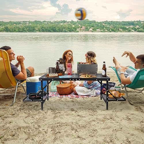 Miniatura 28 de REDCAMP Mesa plegable de 36 x 24 pulgadas para exteriores, mesa de parrilla ligera y portátil de aluminio de metal para exteriores con patas de Negro