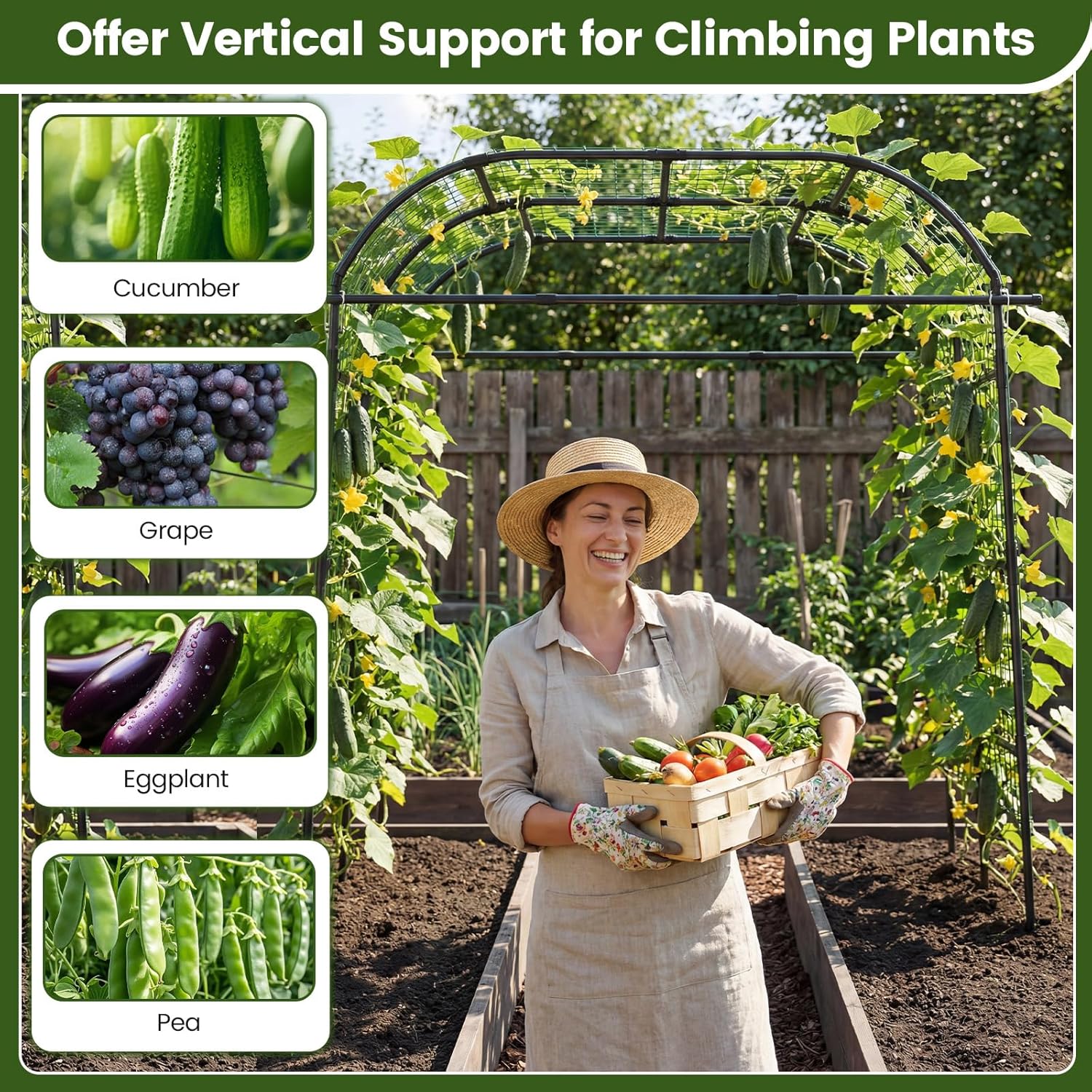 Giantex Metal Garden Arch Trellis for Climbing Plants Outdoor, 7.5FT Tall Adjustable Cucumber Trellis Tunnel for Raised Garden Bed, Extra Wide Garden Trellis Arch Support Vegetables Vine