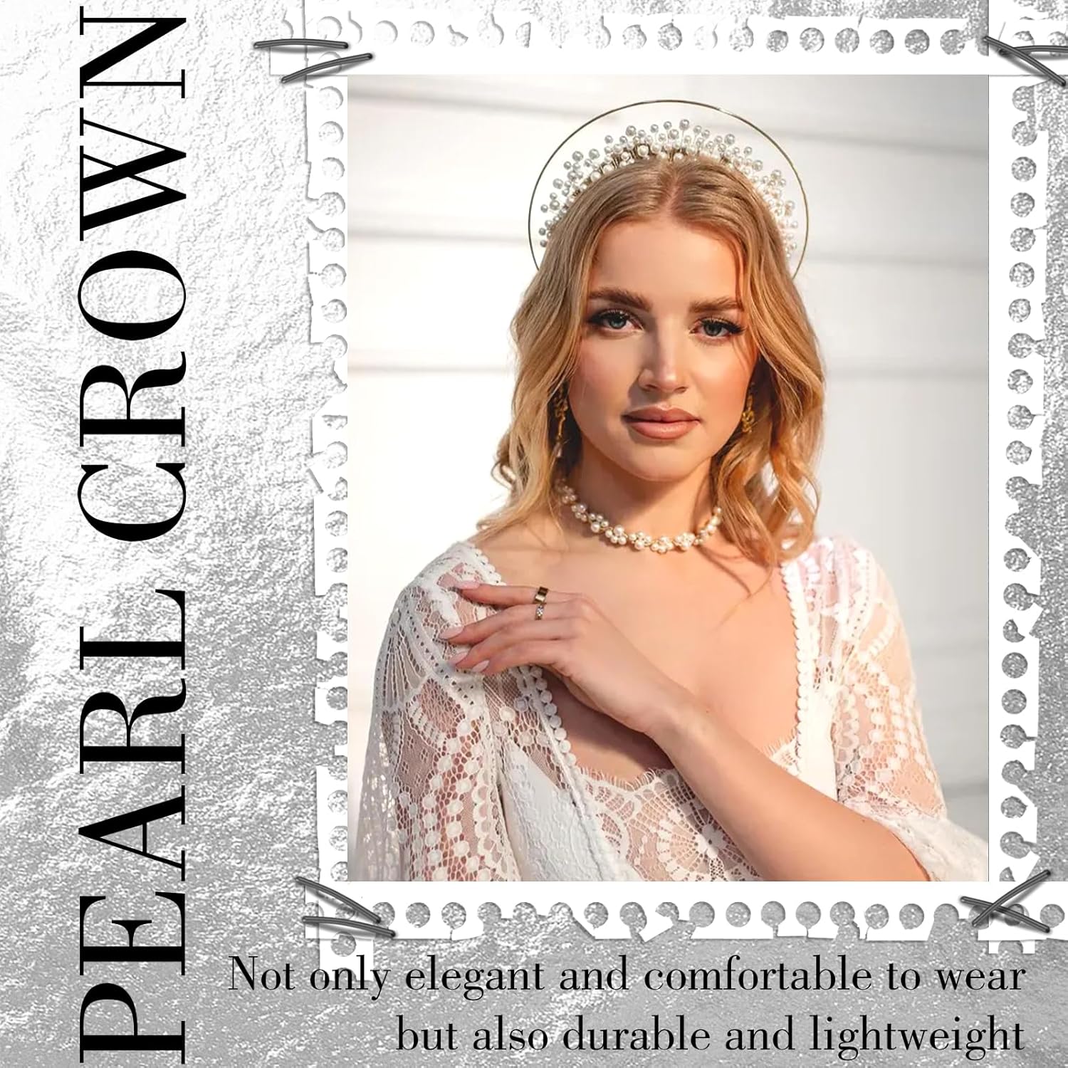 Wedding Pearl Gold Headband Goddess Headpiece Glitter Pearl Bride Headband Bridal Hair Accessories for Women - Image 3