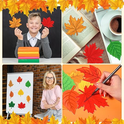 Miniatura 7 de Cholemy 108 piezas de hojas de arce, decoración de otoño para el aula, decoración de tablón de anuncios de otoño, papel de hojas de otoño,