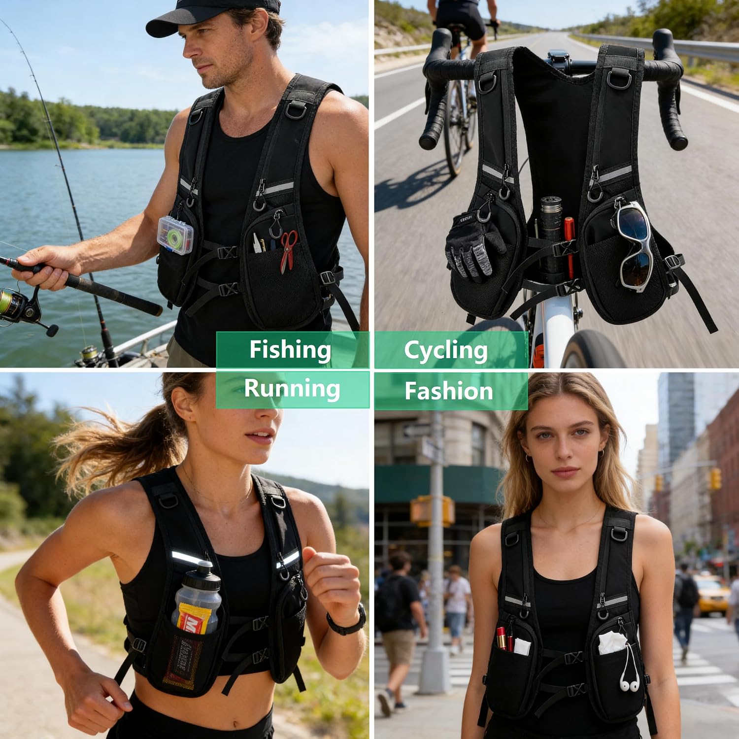 Lightweight Running Vest Backpack Cargo Vest Jacket - Unisex for Marathon Trail Cycling Hiking Jogging, Black