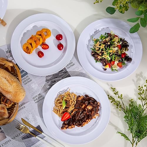 Miniatura 5 de Webbylee Platos llanos de melamina, juego de 6 platos de 11 pulgadas para uso en interiores y exteriores, color blanco