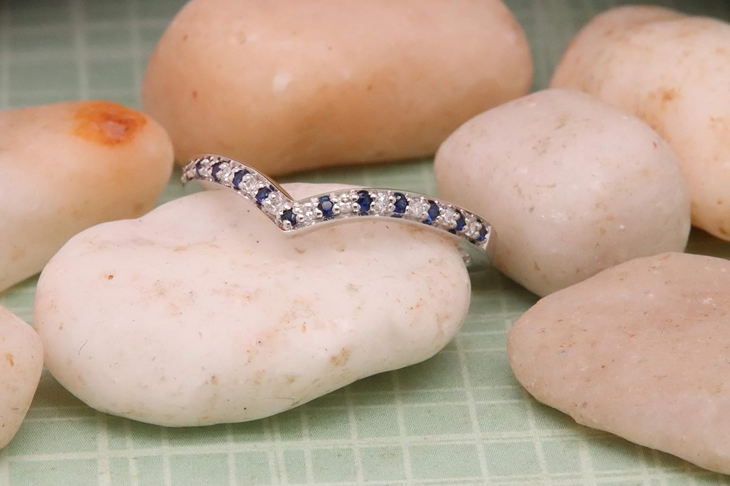 Dazzlingrock Collection Round Gemstone & White Natural Diamond Wedding Chevron Band for Women in Real Solid Gold - Image 2