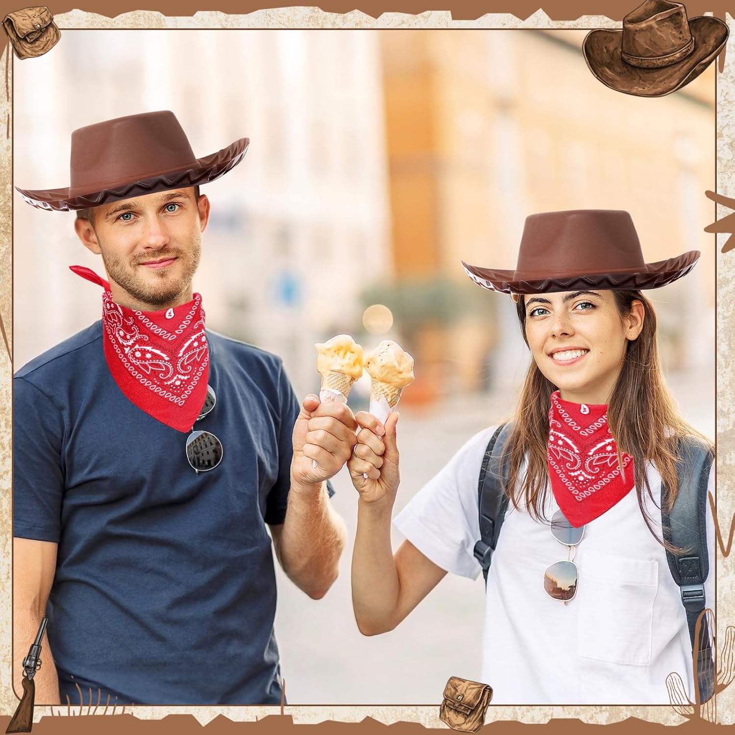 Hillban 12 Pack Cowboy Hat and Bandana, Cowgirl Hats Felt Cowboy Party Hats Bulk Western Bandanas for Party Costume - Image 5