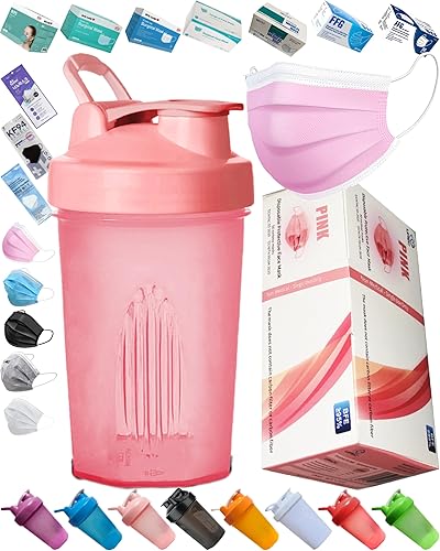 EBAT Paquete económico para mujer, una pequeña botella rosa con estampado de marcas de escala de 12 onzas13.5 fl oz, una caja, 50 máscaras faciales