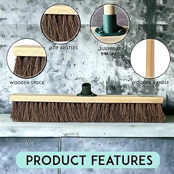 Wooden Broom Indoor Outdoor SWEEPING BRUSH HEAD Soft Hard Yard Garden Natural
