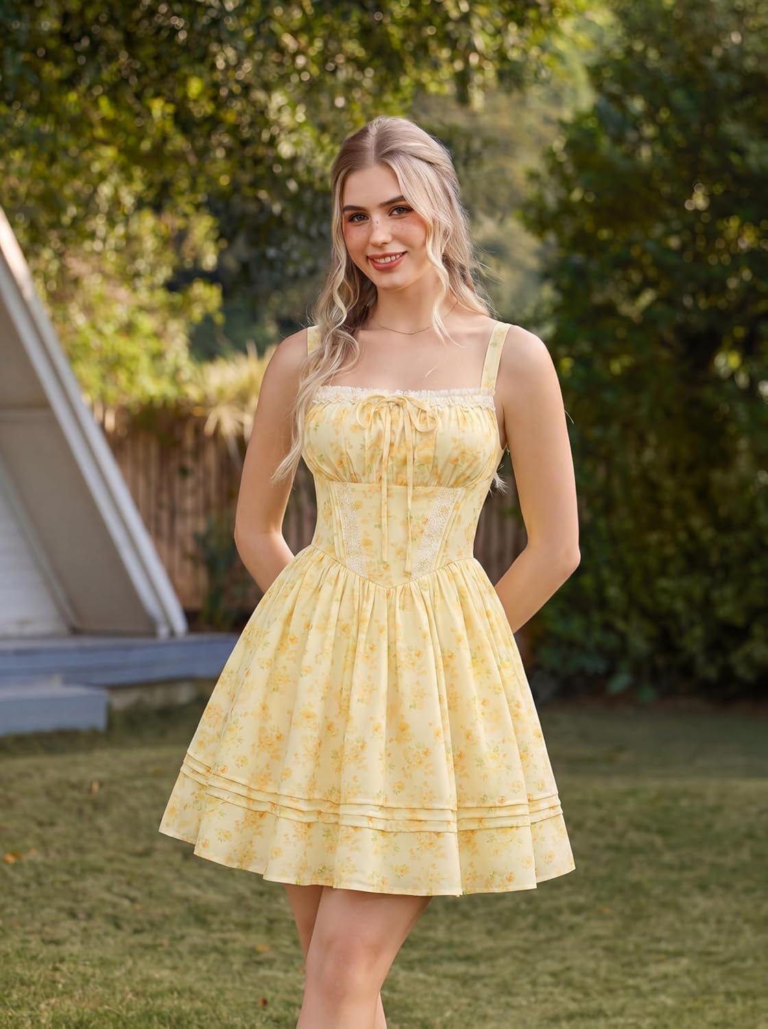 Scarlet Darkness Floral Corset Dress Summer Mini Dresses for Women Teens 2026 Graduation Sundress with Pocket
