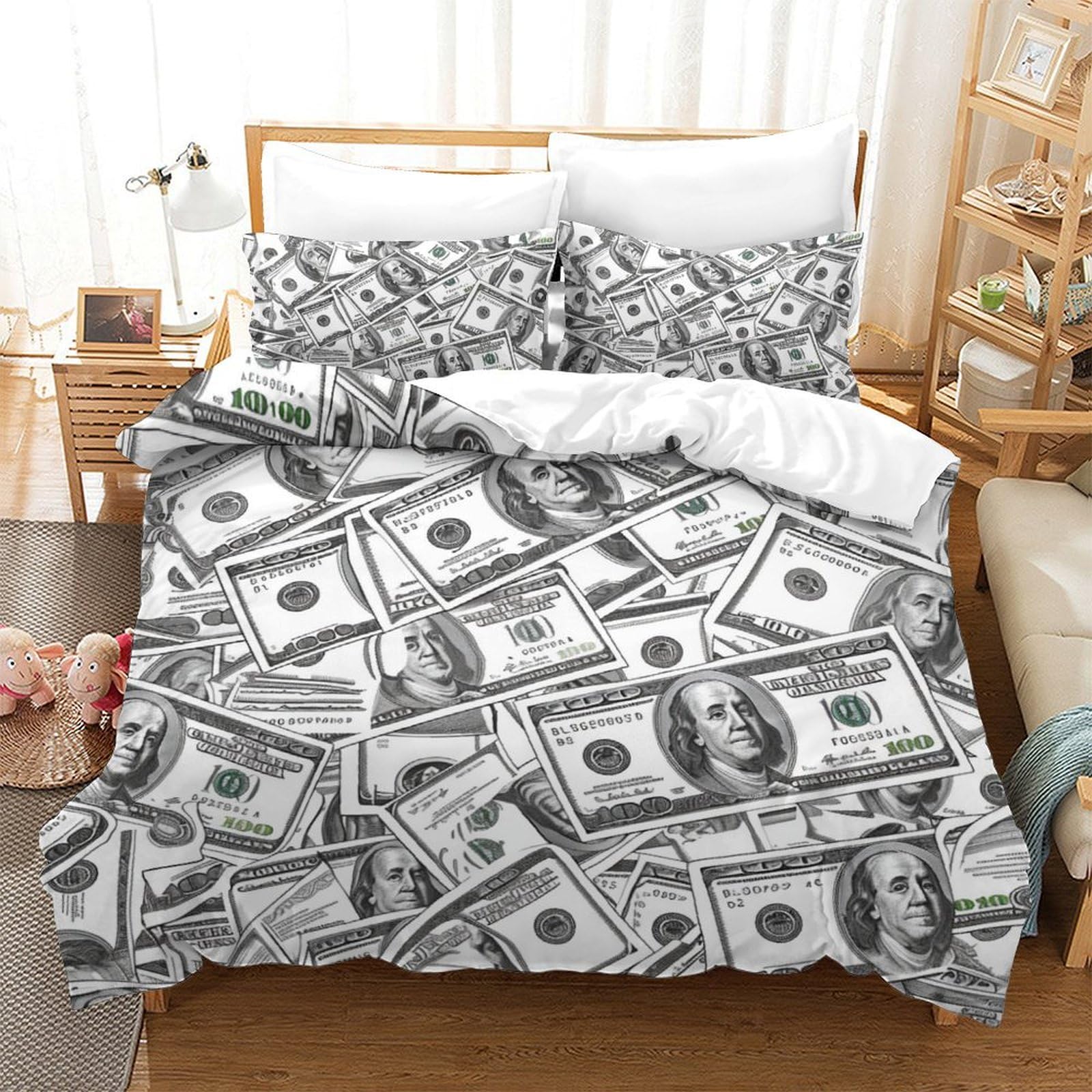 Housse de couette motif dollars américains pour transformer une chambre d'ado