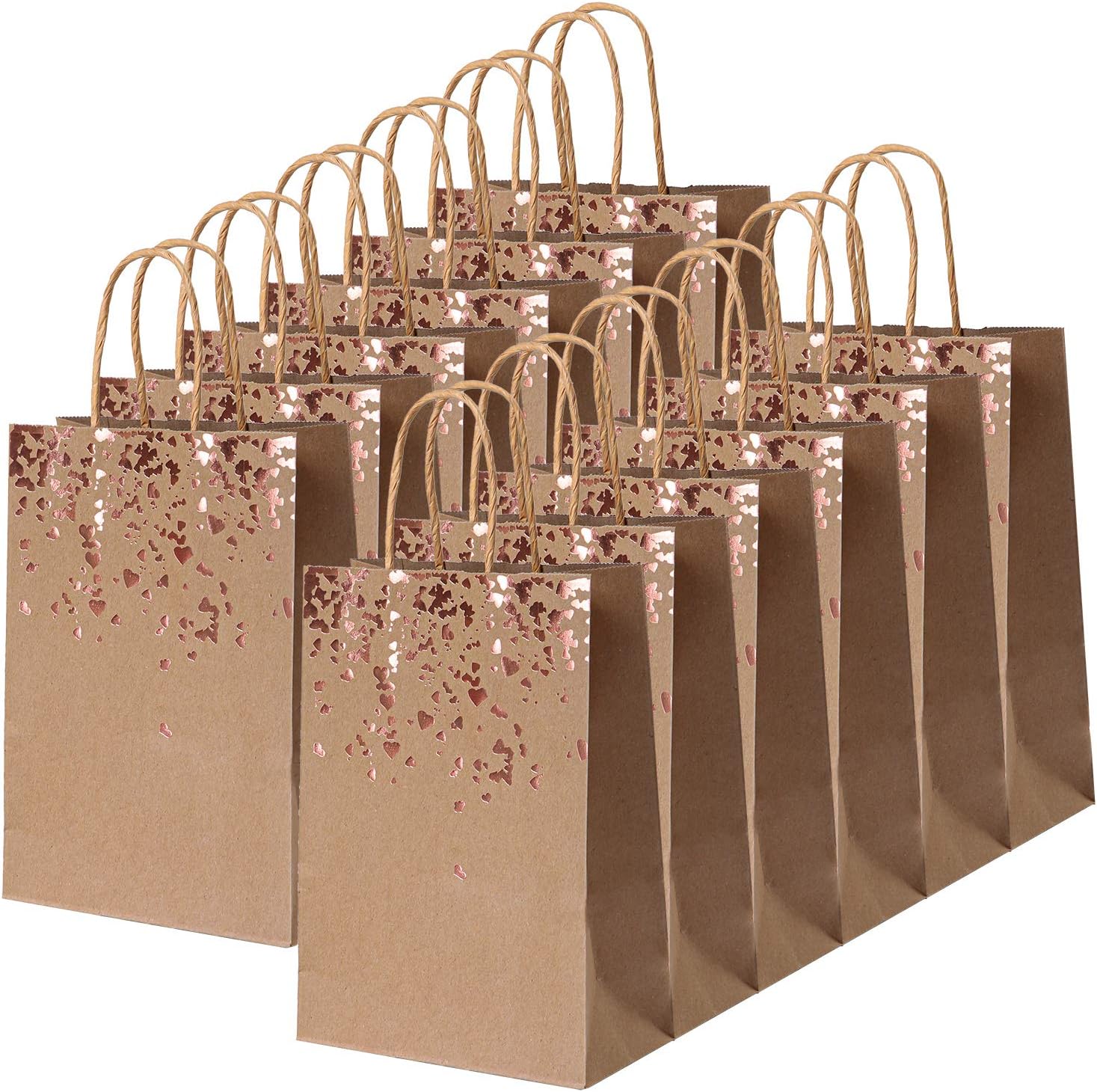 PAPER FAIR 12-Pack Metallic Gold Christmas Gift Bags - 9x7 Inch Medium Foiled Xmas Tree & Present Design