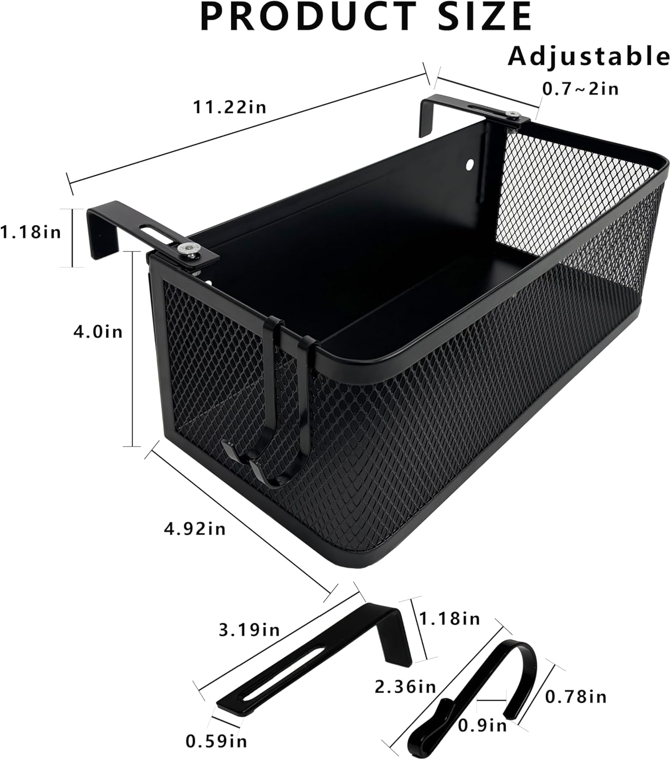 Bedside Caddy Shelf with Hook, Bed Shelf Organizer for Bunk Bed, Office Cubicle, Dorm Room, Holder for Phone, Snacks, Books (Black, 11*4.9*3.9 inch)