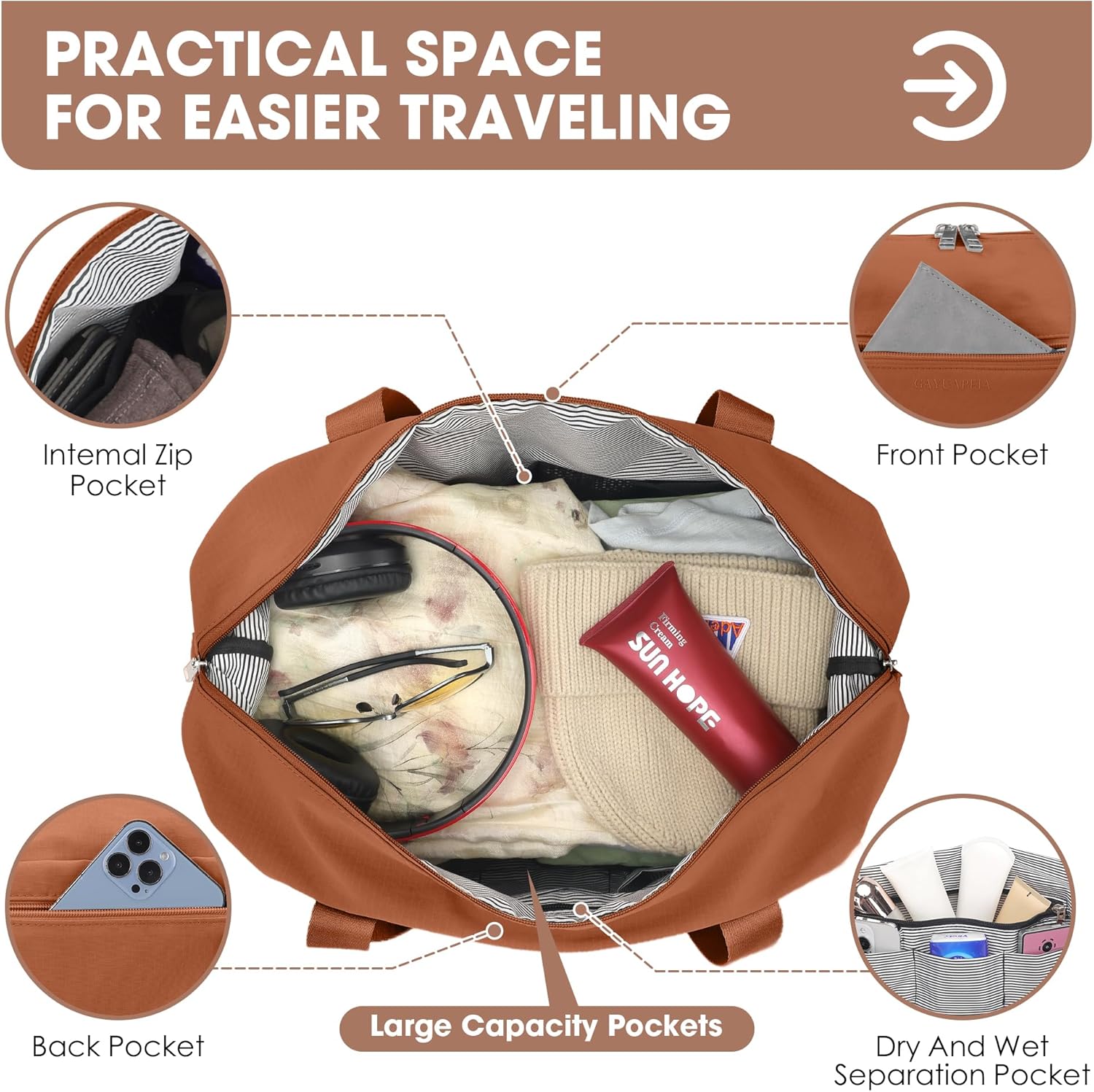 Oeihuivt Weekender Bags for Women - 21 Inch Large Travel Duffel Bag 2-Piece Set with Shoe Compartment, Heavy-Duty Canvas Leather Carry On Overnight Tote - Image 2