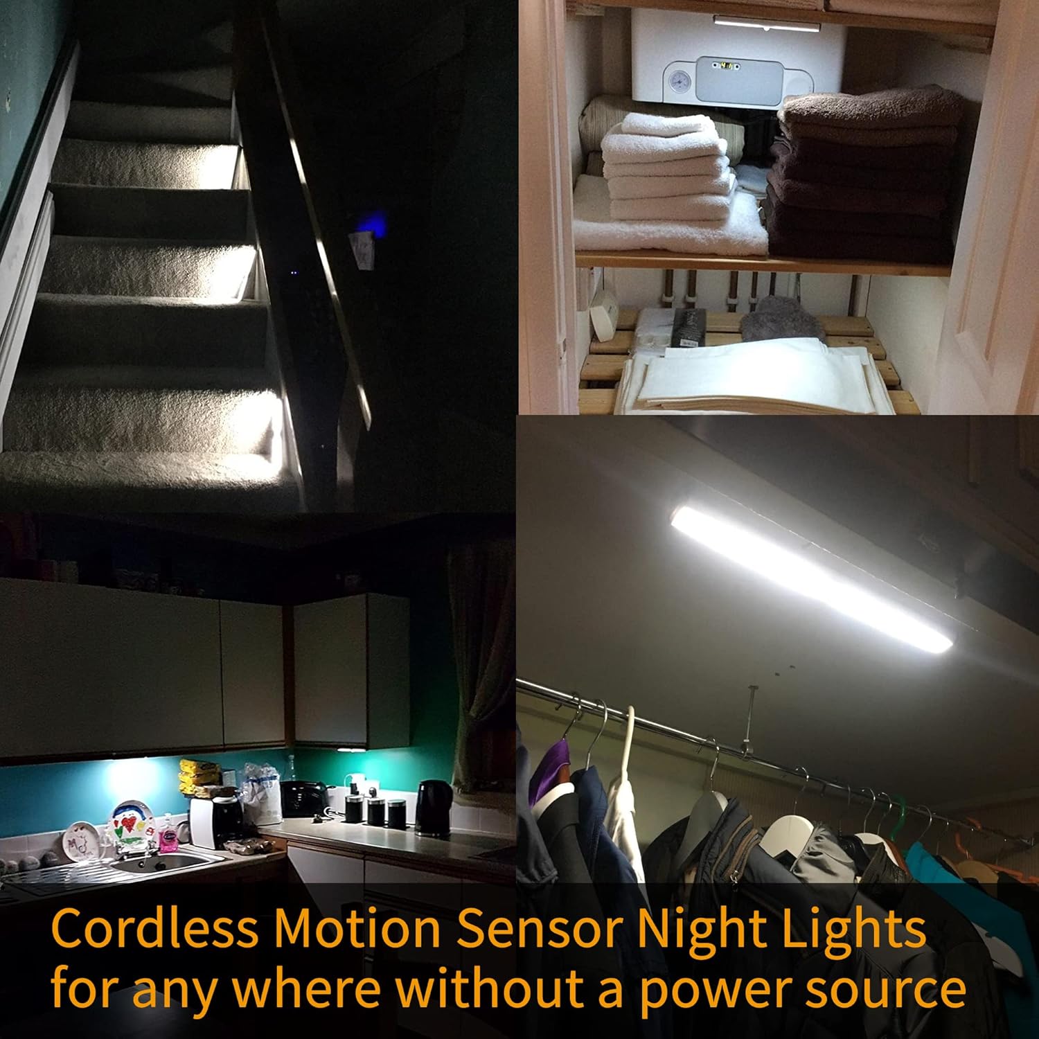 MOSTON Motion Sensor Closet Lights, 20 LED Cordless Under Cabinet Lighting with Built-in Rechargeable Battery, Stick-on Anywhere Magnetic Night Lamp for Cupboard Cabinet Kitchen Stairs