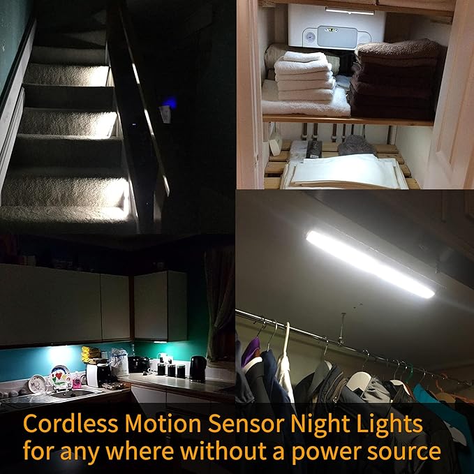 MOSTON MOSTON Motion Sensor Closet Lights, 20 LED Cordless Under Cabinet Lighting with Built-in Rechargeable Battery, Stick-on Anywhere Magnetic Night Lamp for Cupboard Cabinet Kitchen Stairs photo 3