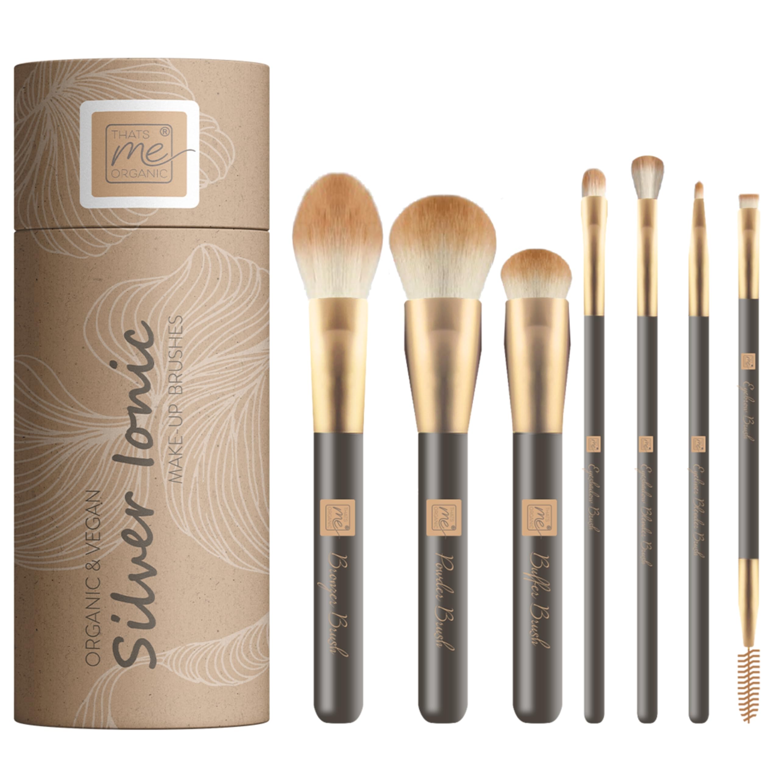 Thats me organic Make-up Pinsel Set – 7 handgefertigte Make-up Pinsel für deinen individuellen Look – Antibakteriell & vegan – Schminkpinselset für Puder, Bronzer, Lidschatten & vielem mehr