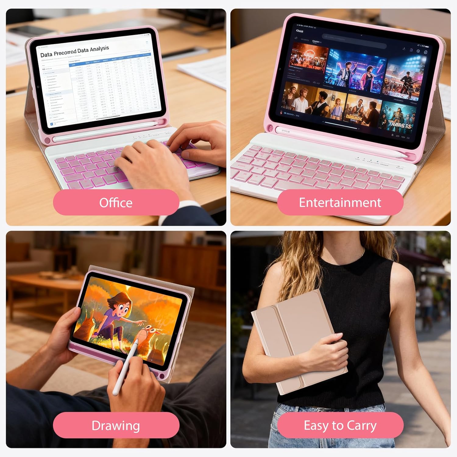 SOPPY for iPad mini 7 Keyboard Case A17 Pro 2024/iPad Mini 6 Generation Case with Keyboard 2021 8.3 Inch, 7 Color Backlit Detachable Keyboard Cover for iPad mini 7th/6th Gen, US Layout, Pink