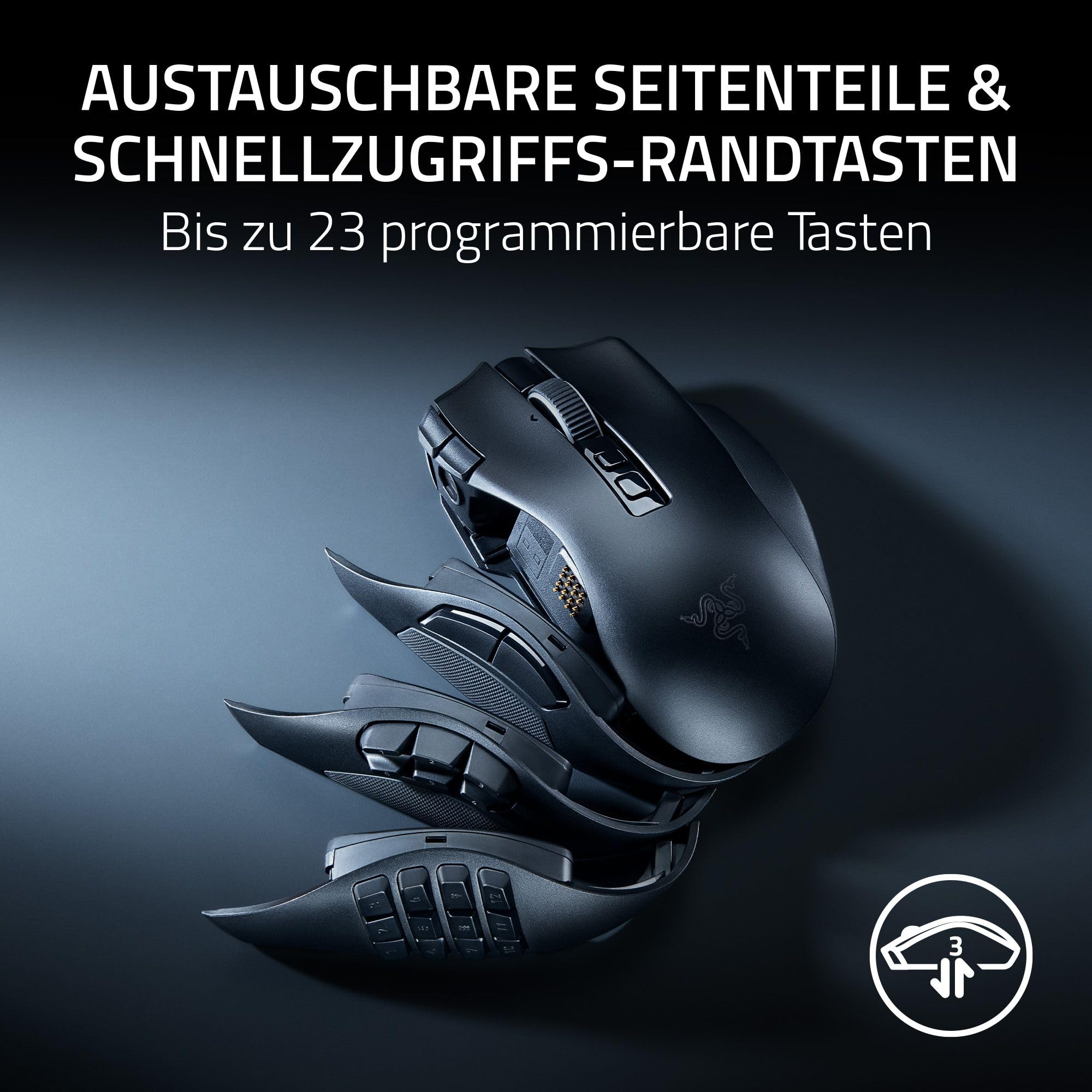 Razer Naga V3 Pro - Kabellose MMO-Gaming-Maus mit austauschbaren Seitenteilen (HyperScroll Tilt Wheel Gen-2, Optical Mouse Switches Gen-4, Focus Pro 50K Optical Sensor Gen-3, HyperSpeed Wireless)