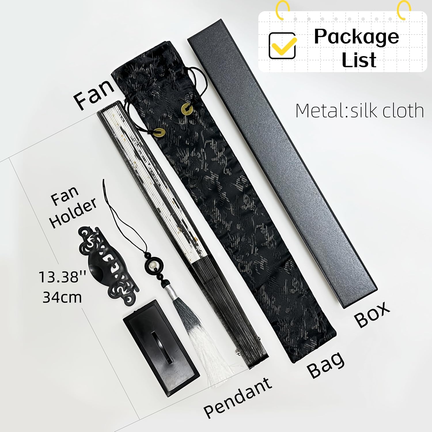 Taiji Foldable Handheld Fan, Large 13 Inch Silk Fabric & Wood Folding Hand Fan Gifts, with Fan Tassel, Fan Bag, Fan Stand, Tai Chi Feng Shui Home Table Decor image 4