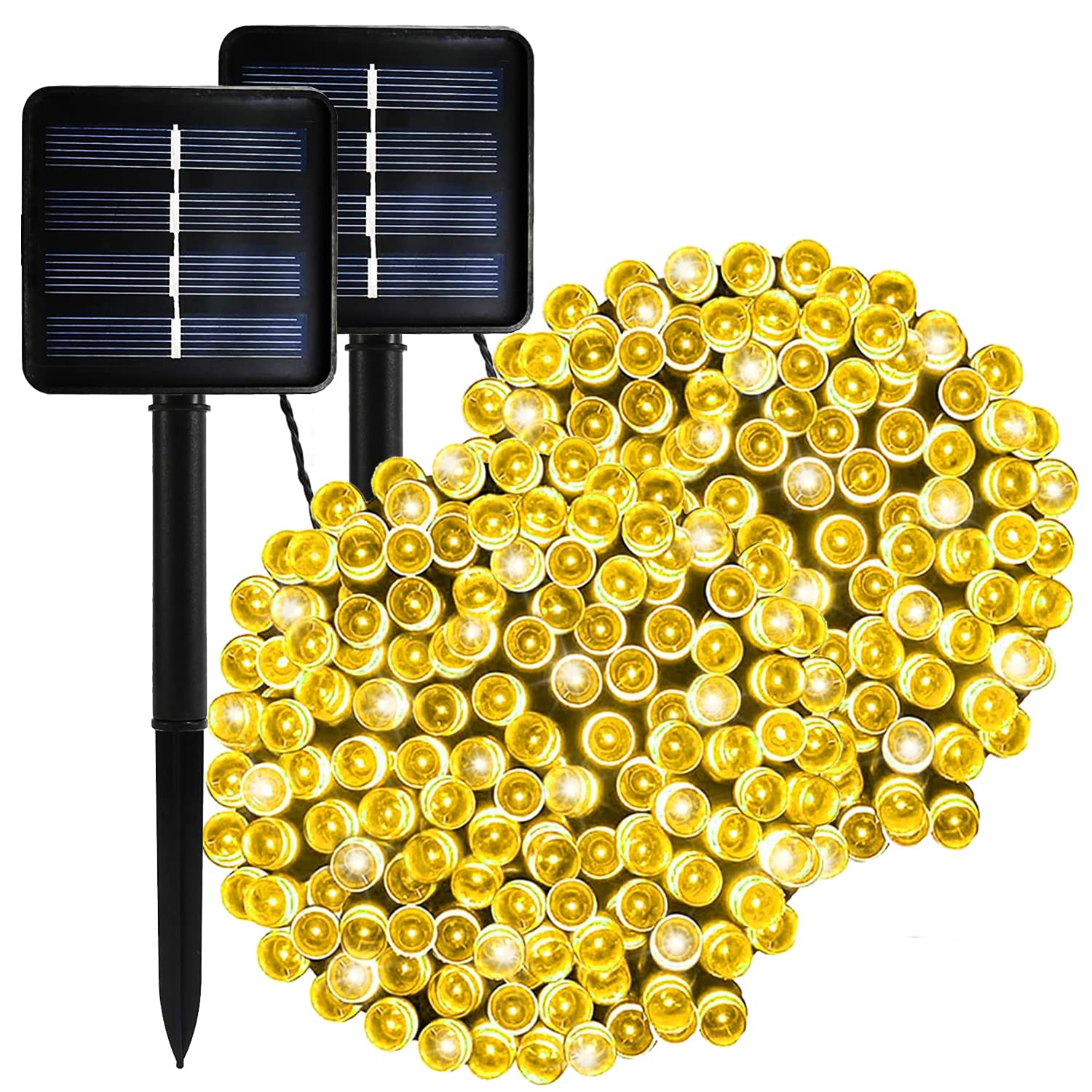 2 Pack Solar String Lights Outdoor Warm White, 200 LED Solar Christmas Lights Waterproof 8 Modes Fairy Lights for Garden, Patio, Pergola, Bushes, Trunk, Xmas Tree Decor -72ft