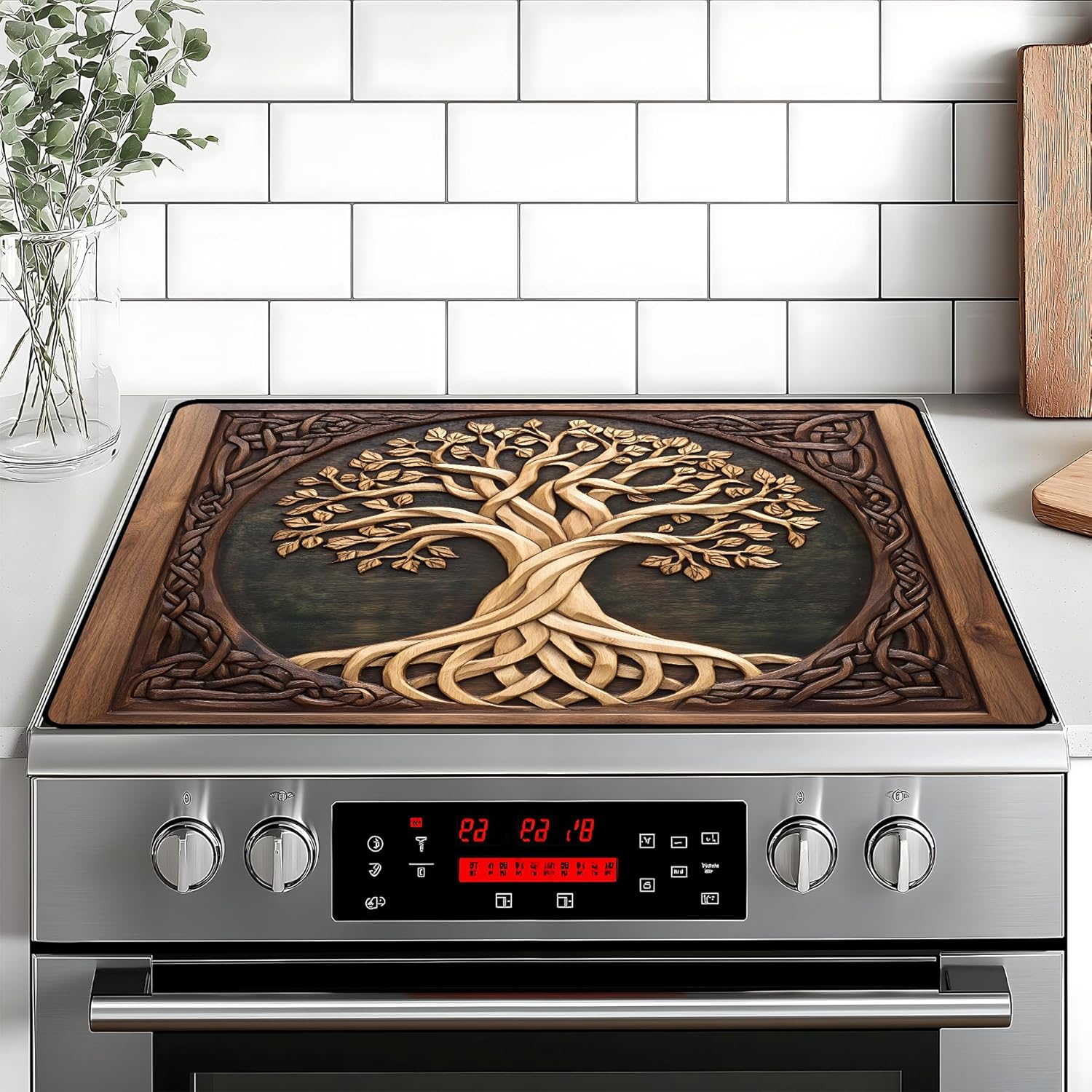 Tree of Life Stove Top Cover Retro Flower Gas Stove Top Cover for Home Decoration Kitchen Pad Non-Stick Washable Cooktop Covers Countertop Protector Keep Stove Clean 28"x20"