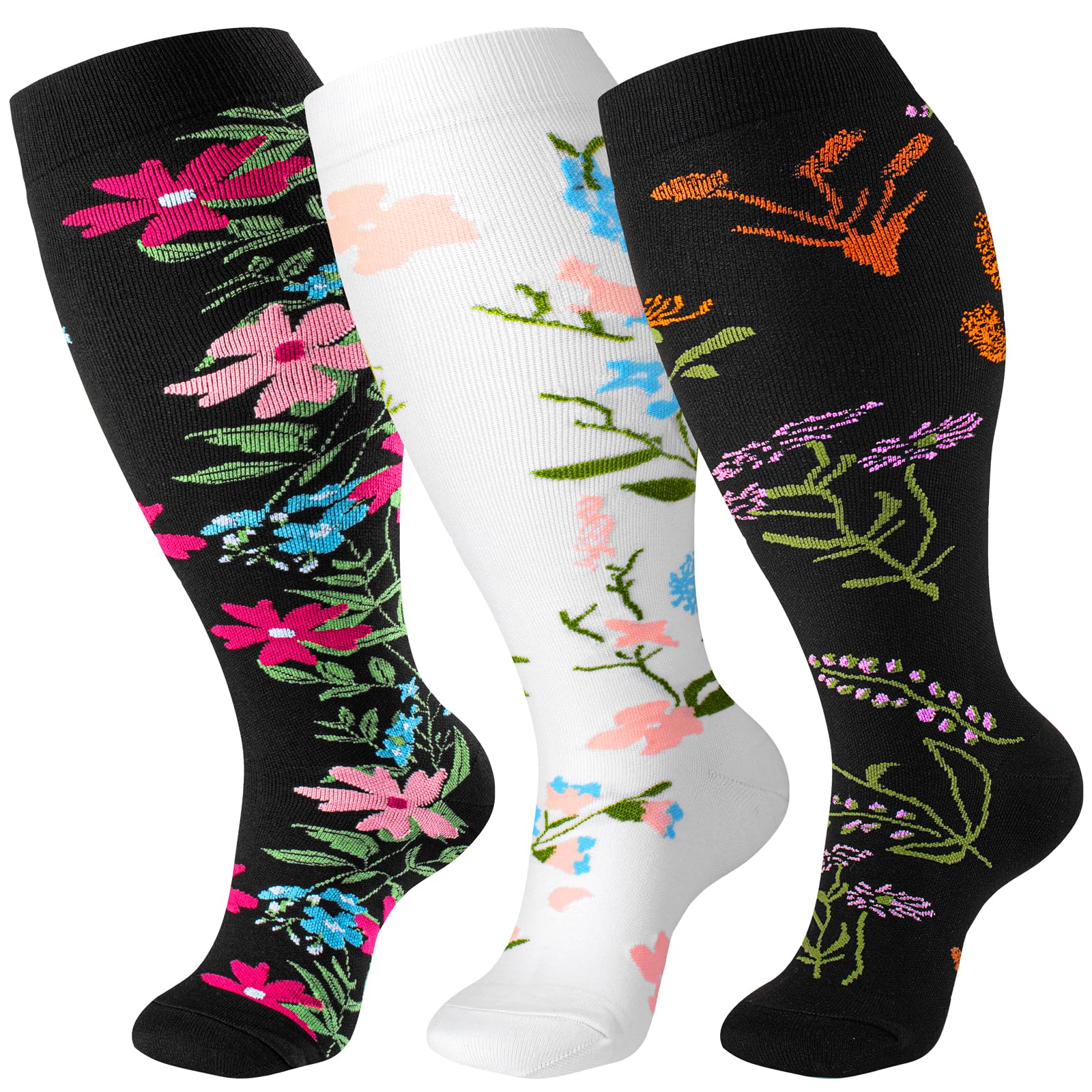 cerpite Plus Size Compression Socks Wide Calf for Women & Men 20-30 mmhg-Extra Wide Calf Knee High Support Socks for Nurse