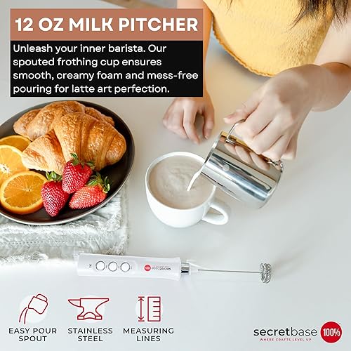 Miniatura 5 de Secretbase - Mezclador de espuma de leche recargable, jarra, base de carga, espumador de 3 velocidades de mano para latte, bebidas, matcha, incluye
