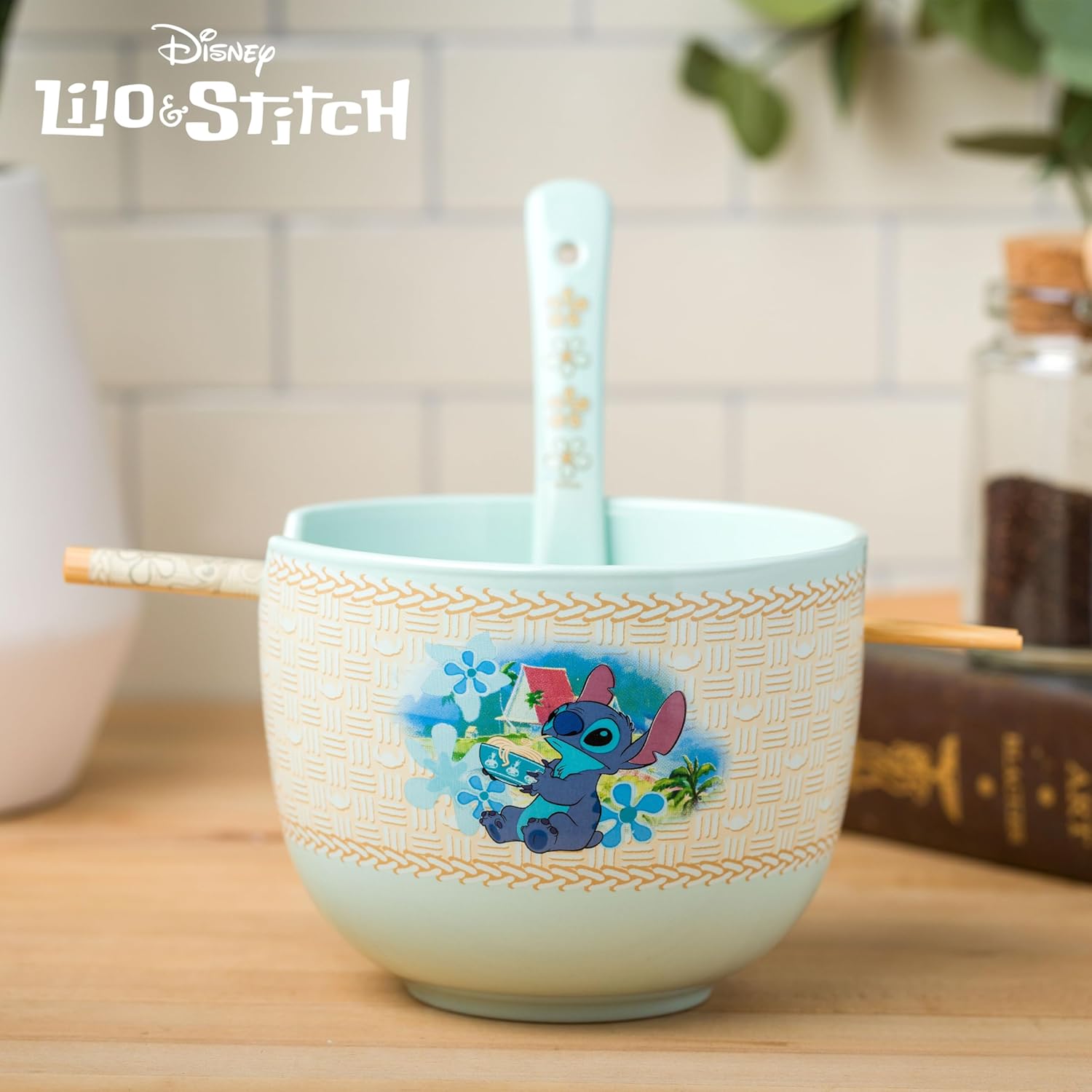 Silver Buffalo Disney Lilo and Stitch Tropical Ceramic Ramen Bowl with Chopsticks and Spoon, 20 Ounces - Image 6