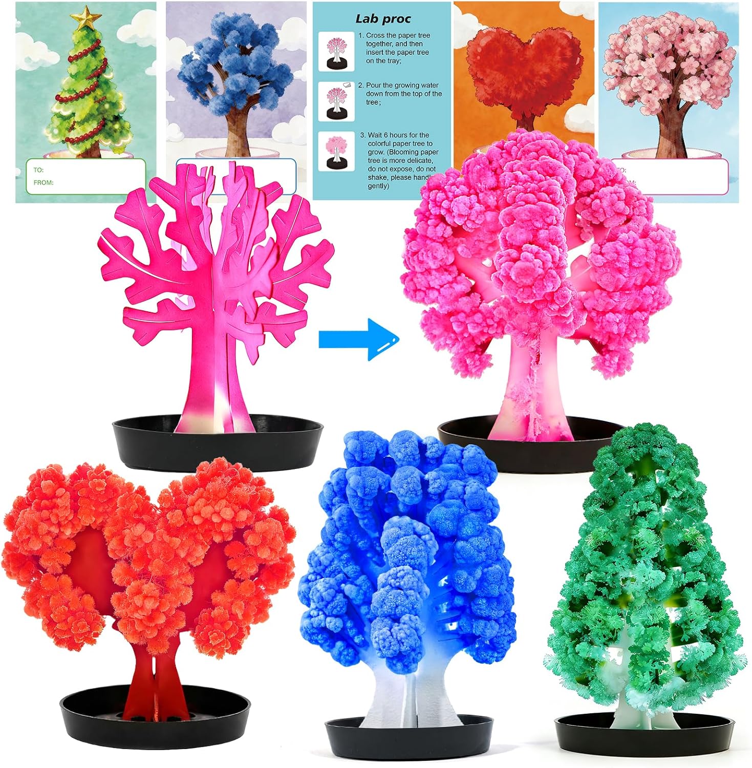 24 Pcs Growing Crystal Trees Bulk with Cards for Kids STEM Science Experiment Kit Party Favors Classroom Prizes Goodie Bags Stuffers Gifts Exchange for Boys and Girls