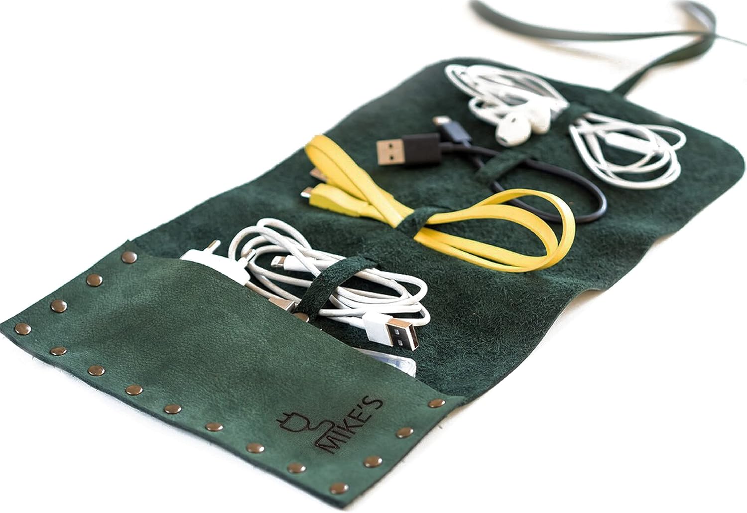 Leather Travel Cable Roll, Cord Organizer, Portable Charger Case, Tech Protector Bag, Electronic Storage, Accessory Pouch, Tech Gift for Men