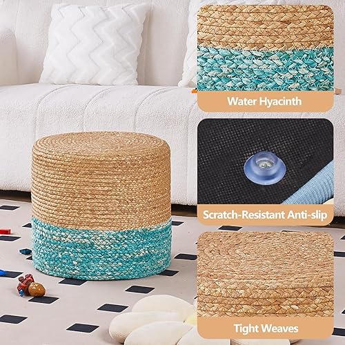 Miniatura 5 de Wimarsbon Puf otomano de 18 pulgadas, puf trenzado natural, puf rústico de tejido a mano, taburete reposapiés bohemio para dormitorio, mesa