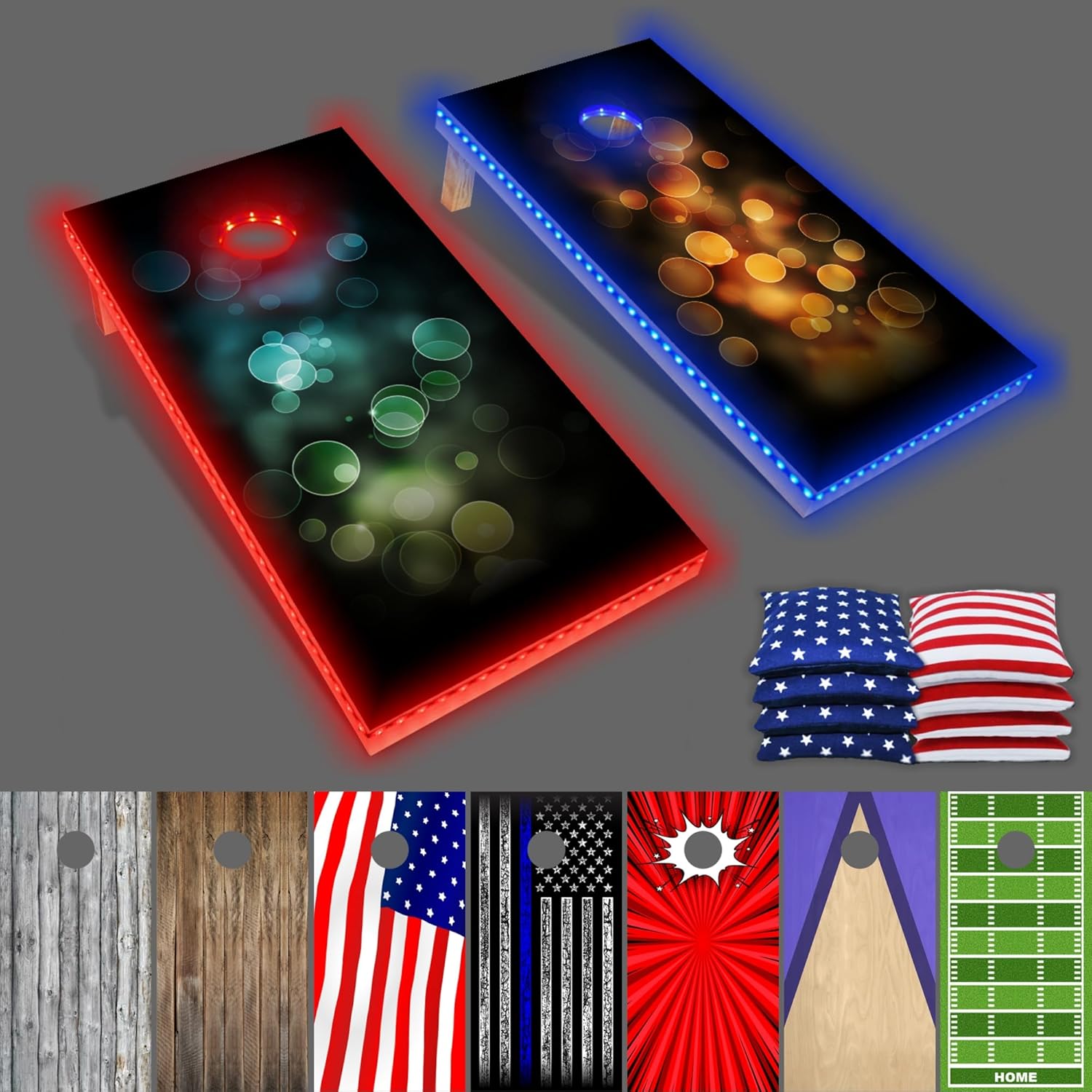 PartyToss Cornhole Boards/Bean Bag Toss Game Set w/Optional LED Lights & Graphics - Choose Your Model