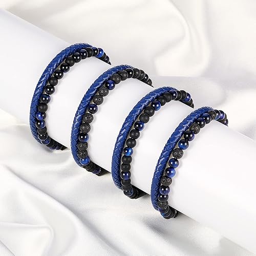 Miniatura 8 de LUXEJEW Gifts for Men - Mens Bracelet, Beaded Leather Bracelets for Men 6mm Tiger Eye Lava Rock Stone Handmade Bracelets Adjustable Stainless Steel